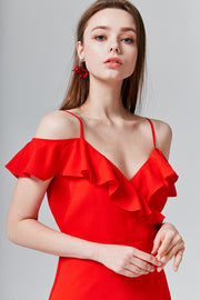 Evie Ruffle Open-Shoulder Dress | OROSHE