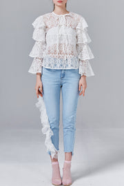 Amber Ruffle Sleeve Lace Top | OROSHE