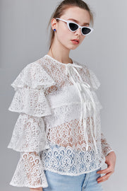 Amber Ruffle Sleeve Lace Top | OROSHE