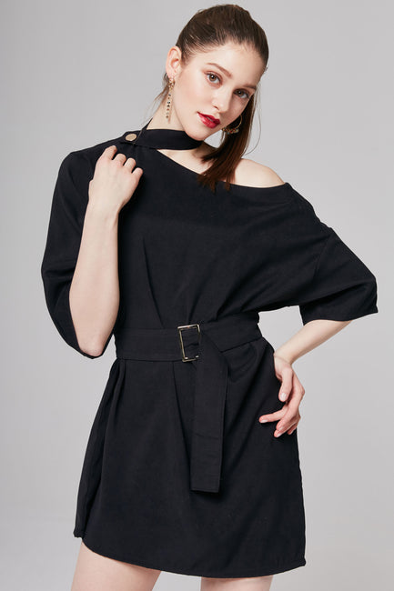 Kerry Choker Neck Belted Dress | OROSHE