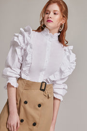 Ellie High Neck Ruffle Blouse | OROSHE