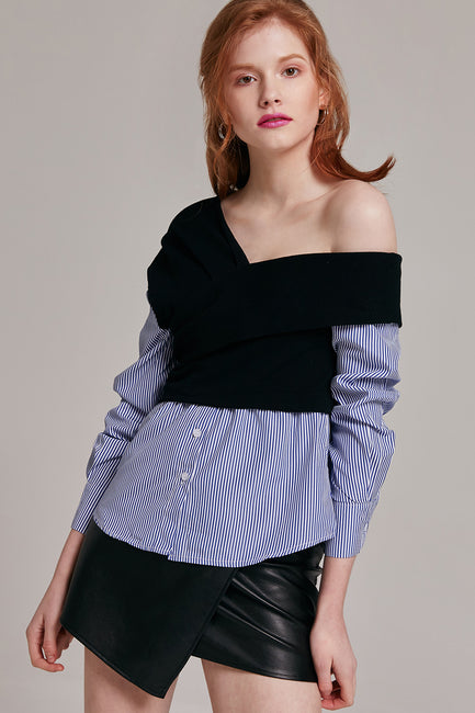 Olivia One Shoulder Striped Panel Top | OROSHE