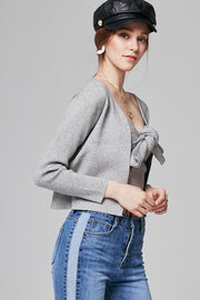 Karen Ribbed-Knit Top with Cardigan | OROSHE