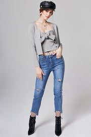 Karen Ribbed-Knit Top with Cardigan | OROSHE