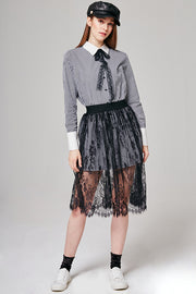 Sophia Gingham Shirt & Lace Skirt Set | OROSHE