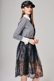 Sophia Gingham Shirt & Lace Skirt Set | OROSHE